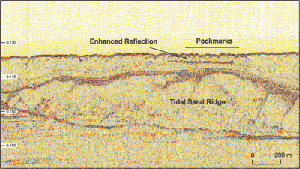 Fig 6. Tidal sand ridge with an enhanced reflector (reversed polarity) above the highest point.