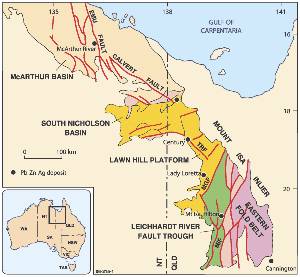 Fig 1. Study area in relation to major tectonic elements in the Mount Isa region.