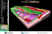Screen capture of the Eastern Lachlan Orogen 3D Model showing solid geology structures, sections and fault planes