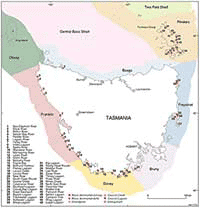 Fig 2. Detailed map of near-pristine estuaries of Tasmania.